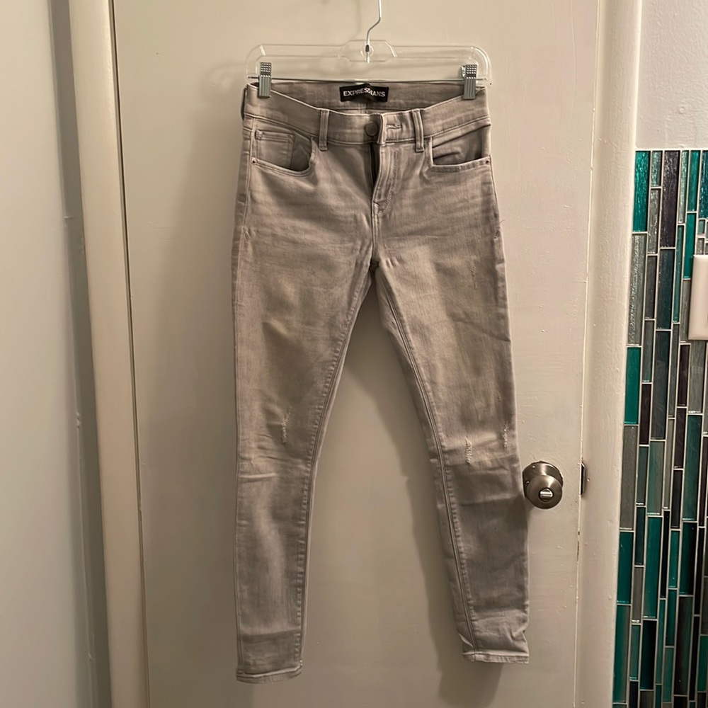 Express gray denim mia mid rise ankle legging size 2